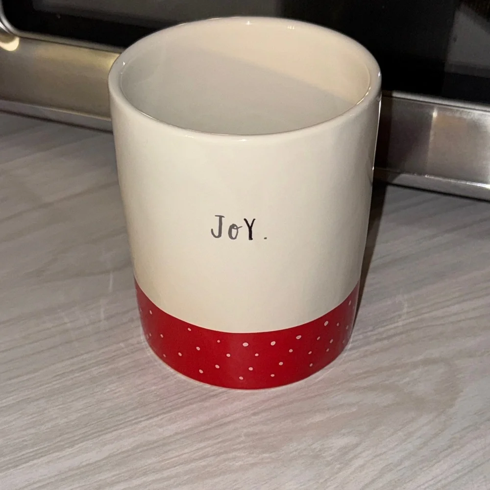 NWT Rae Dunn Ceramic Wht/Red Holiday Christmas 4.5” Canister Jar Holder JOY RARE